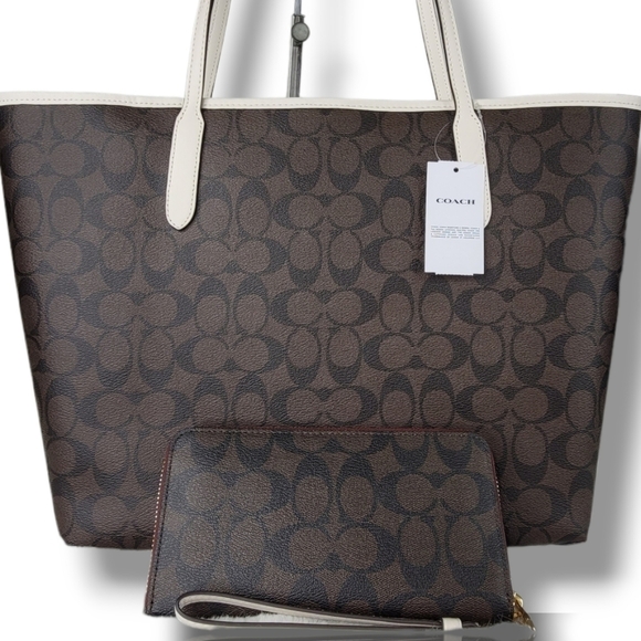 🌸 COACH SET 2PCS tote shoulder bag wallet + handbag NWT Matching Wallet - Picture 5 of 14